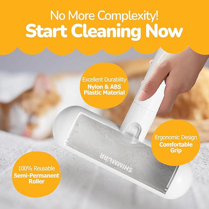 Reusable Pet Hair Remover - Lint Roller for Dog &amp; Cat Fur - for Furniture, Carpet, Clothing - Detachable Handle (White)