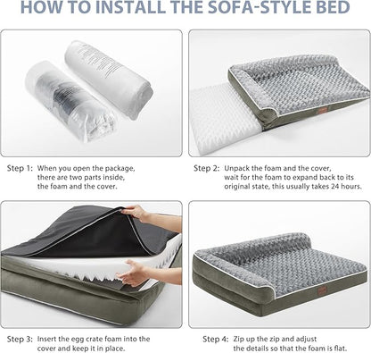 BFPETHOME Orthopedic Dog Beds for Large Dogs-Waterproof Sofa Dog Bed with Removable Washable Cover, Big Pet Bed with Waterproof Lining and Nonskid Bottom,Pet Bed for Large Dogs