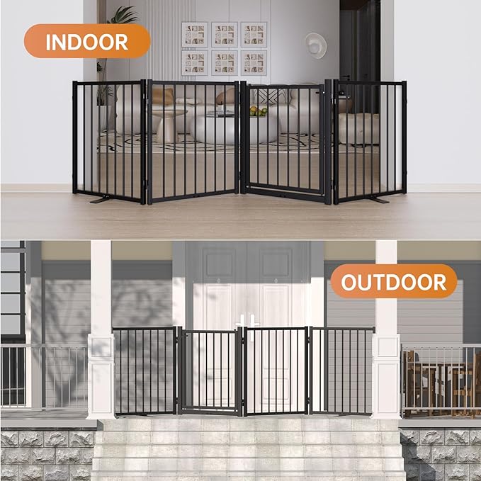 Full Metal Freestanding Dog Gate with Door, 24&