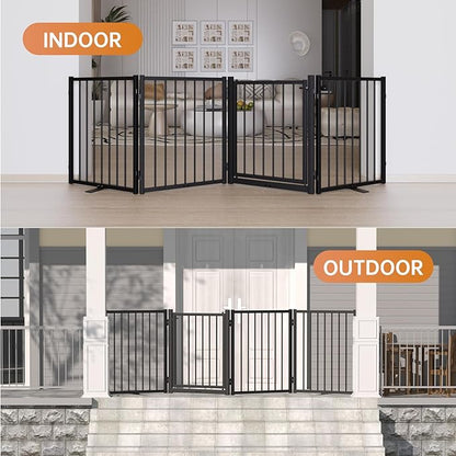 Full Metal Freestanding Dog Gate with Door, 24&