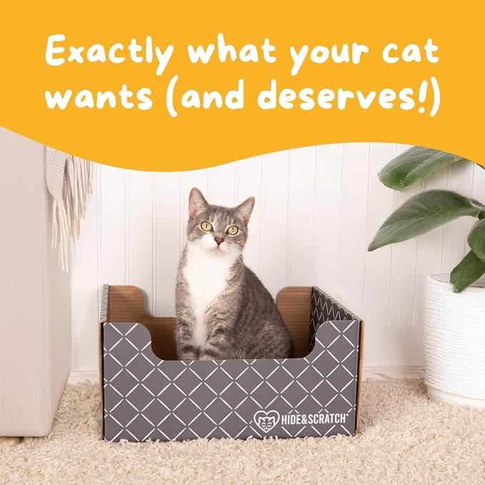 HIDE &amp; SCRATCH Cat Scratcher Box and Cat Bed with Refillable Double-Sided Cardboard Scratch Pad for Indoor Cats