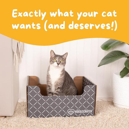 HIDE &amp; SCRATCH Cat Scratcher Box and Cat Bed with Refillable Double-Sided Cardboard Scratch Pad for Indoor Cats