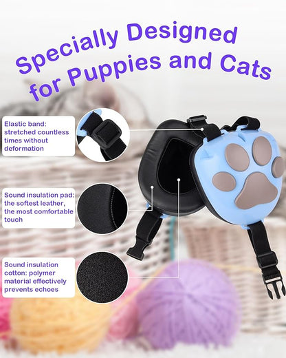 Calming Earmuffs for Cats and Small Dogs - for Anxiety Relief - Noise Canceling for Fireworks, Thunderstorms, Pet Grooming &amp; Force Drying - Dog Ear Muffs Noise Protection (Blue, Medium)