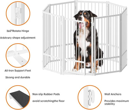 Full Metal Freestanding Dog Gate with Door, 32&