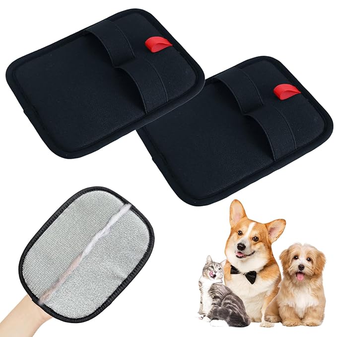 2 Pcs Pet Hair Removal Gloves, Reusable Electrostatic Grooming Mitt, Washable &amp; Eco-Friendly Fur Remover for Dogs &amp; Cats, Versatile for Furniture, Bedding, Clothes, and Car Seats