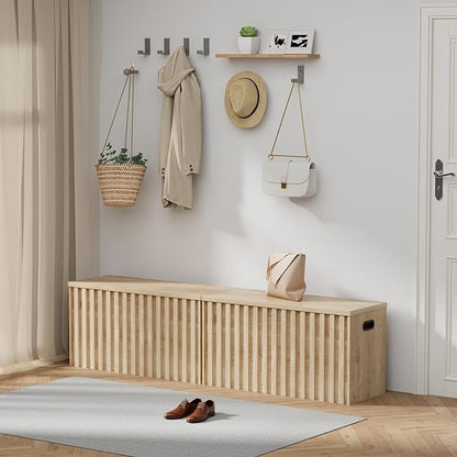 UEV Storage Bench Set of 2, 39.4" Wood Storage Trunk with 2 Safety Hinges, Sturdy Storage Chest, Fluted Storage Bench for Bedroom, Shoe Bench for Entryway, Living Room (Ivroy White)