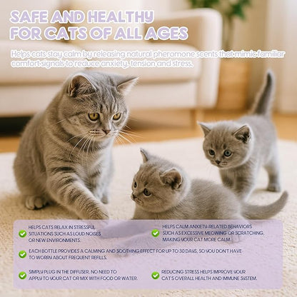 80S Cat Calming Diffuser Kit – Cat Pheromones Calming Liquid, Cat Pheromones Diffuser, 30 Days Continuous Stress &amp; Anxiety Relief, Perfect for Multi-Cat Households, Fits All Common Diffuser Plug in
