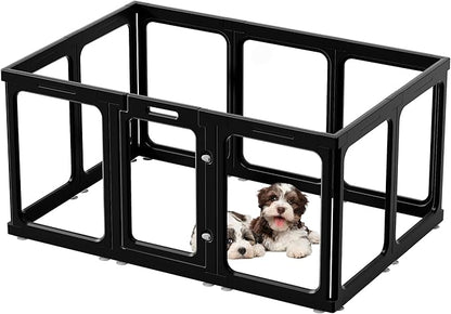 Clear Acrylic Dog Playpen with Door, for Puppy Cat Rabbit Transparent Pet Pen, Black Dog Playpen Indoor, Dog Fence, Easy Assemble &amp; Cleaning Dog Pen for Small &amp; Medium Dogs (23.6“ Height, 10PCS)