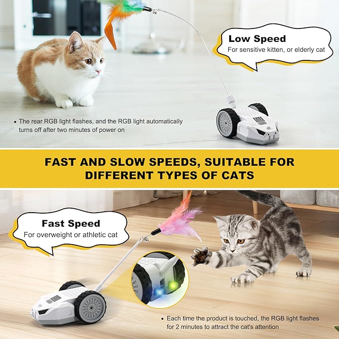 Interactive Cat Toys for Indoor Cats - Smart Moving Electric Mouse with Remote Control, Feather Tail, and Rechargeable Battery - Automatic Play for Bored Kittens &amp; Adult Cats &amp; Daily Exercise