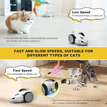 Interactive Cat Toys for Indoor Cats - Smart Moving Electric Mouse with Remote Control, Feather Tail, and Rechargeable Battery - Automatic Play for Bored Kittens &amp; Adult Cats &amp; Daily Exercise