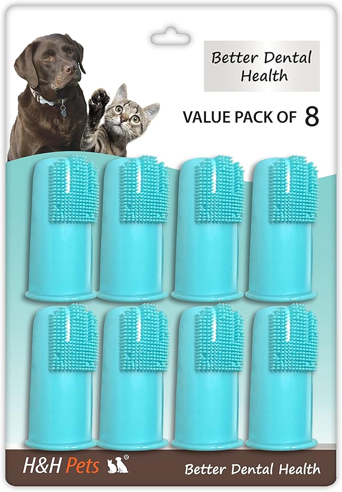 H&amp;H Pets Dog Finger Toothbrushes - Professional Pet Finger Dental Brush Set for Dogs Puppies Cats, Soft Bristles, Size Large 8 Count