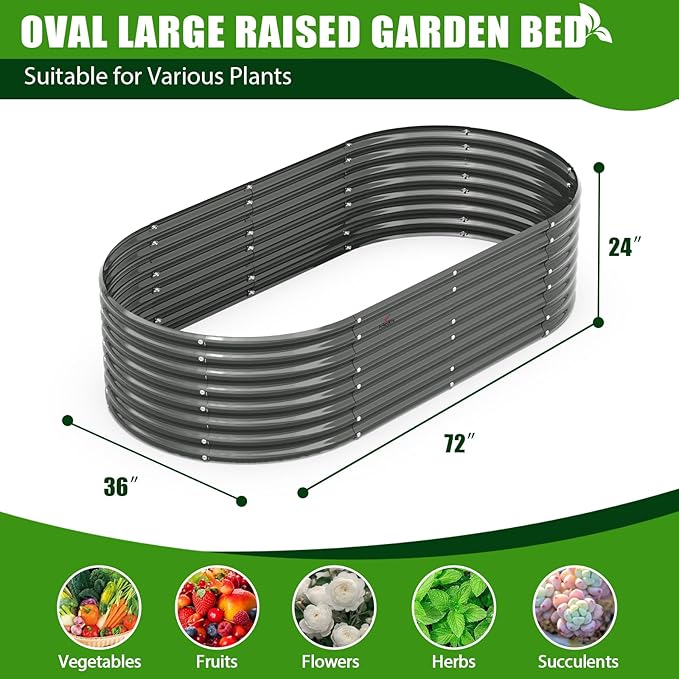 A ANLEOLIFE 6X3X2 ft Galvanized Raised Garden Beds Outdoor, Oval Large Metal Deep Root Planter Box for Planting Vegetables Flowers Herb, Anti-Rust &amp; Easy-Setup, Quartz Grey