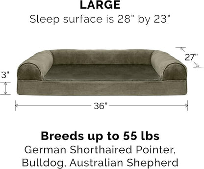 Furhaven Cooling Gel Dog Bed for Large/Medium Dogs w/ Removable Bolsters &amp; Washable Cover, For Dogs Up to 55 lbs - Faux Fur &amp; Velvet Sofa - Dark Sage, Large