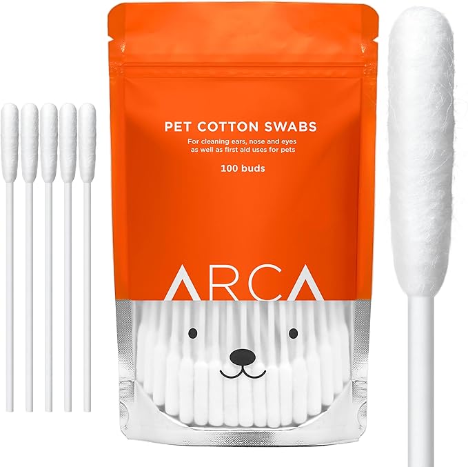 Cotton Swabs for Dogs and Cats - Cat &amp; Dog Ear Cleaner Long Cotton Swab - Extra Long Stick, Cat &amp; Dog Ear Cleaning Kit for Puppies and Pets, Multipurpose Pet Cotton Swabs for Ears (100 Buds)