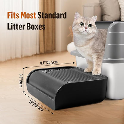 Cat Litter Box Step, Cat Litter Box Ramp Mat with Filter Function for Self-Cleaning Cat Litter Box, Easy to Clean, Cat Pedal Step Stool Ideal for Kitten &amp; Elderly Cats (Black)