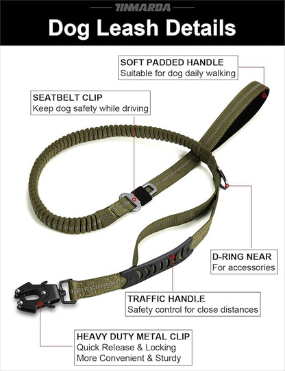 Heavy Duty Dog Leash with 2 Padded Handles &amp; Advanced Easy Metal Clip, 4-6FT Shock Absorbing No Pull Dog Leashes for Medium Large Dogs That Pull (Army Green)