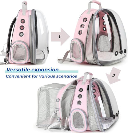 Lollimeow Cat Carrier Backpack, Bubble Dual Expandable Backpack Carrier, Pets and Small Dogs,Airline-Approved, Designed for Travel, Hiking, Walking &amp; Outdoor Use (Dual Expandable-Pink)
