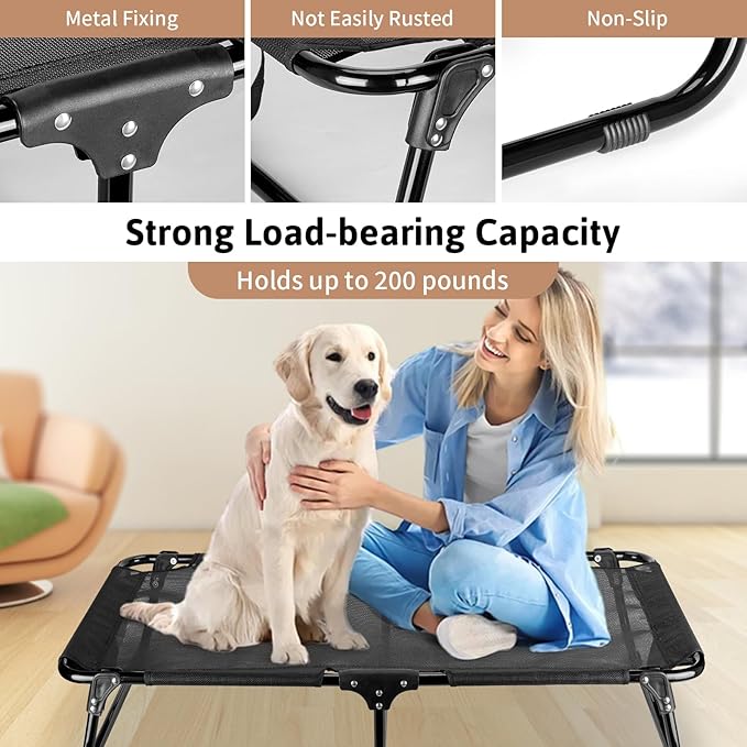 Elevated Dog Bed, Foldable Pet Bed with No Assembly, Cooling Raised Bed with Breathable Mesh, No-Slip Feet Durable Dog Cots Beds for Indoor &amp; Outdoor Use, Black (L:43"x23"x7")