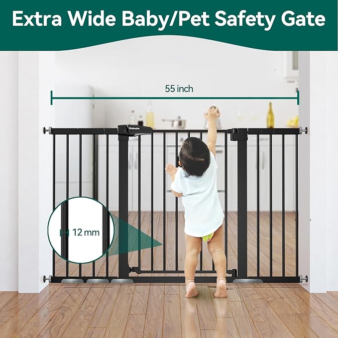 BABELIO 36" Tall Baby Gate, 29-55" Auto Close Pressure Mounted Dog Gate for Doorways &amp; Hallway, Pressguard Basics Easy Walk Thru Pet Gate, Extra Wide Metal Child Gate, Black