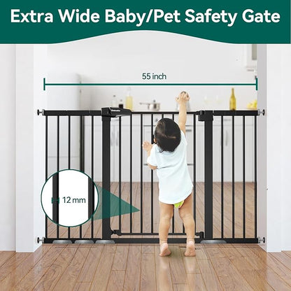 BABELIO 36" Tall Baby Gate, 29-55" Auto Close Pressure Mounted Dog Gate for Doorways &amp; Hallway, Pressguard Basics Easy Walk Thru Pet Gate, Extra Wide Metal Child Gate, Black