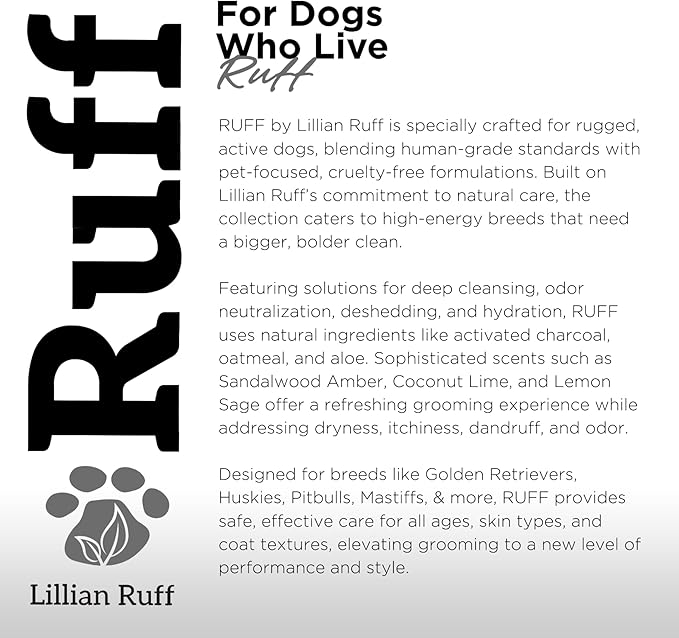 Ruff by Lillian Ruff Activated Charcoal Pet Shampoo – Lemon Sage – Deep Cleanser, Deodorizer &amp; Stain Remover – Hydrates Dry Itchy Skin – Puppy &amp; Dog Safe – USA Made (Gallon)