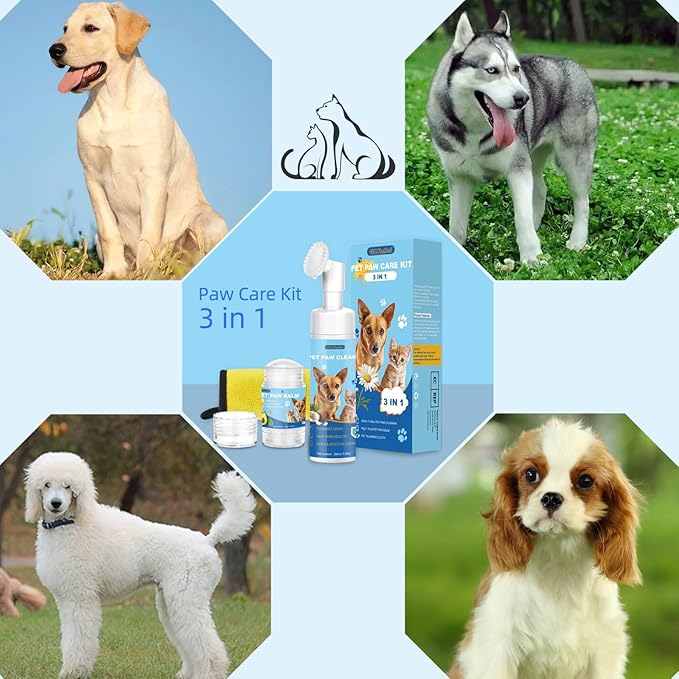 Dog Paw Care Kit,No-Rinse Paw Cleaner for Dogs &amp; Cats,Dog Paw Balm for Heals -Repairs Dry Cracked Paws &amp; Nose with 1 Pet Cleaning Towels,Natural Dog Paw Protector for Pet Foot Washer Care