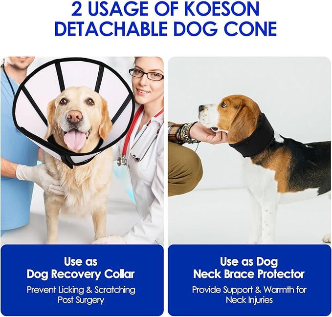KOESON Dog Cone XL, Soft Cones for Large Dogs, Lightwieght and Clear Dog Collars &amp; Cones to Stop Licking After Surgery, Breathable Pet Recovery Cones E-Collar for Extra Large Dogs, Black XL