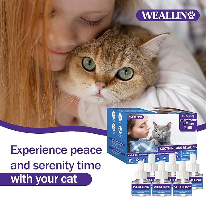 6 Pack Cat Calming Diffuser Refills - Cat Pheromones Calming Diffuser Refill Relieve Anxiety &amp; Stress 6 Month Supply, Cat Pheromone Diffuser Refills (Fits All Common Diffuser Heads)