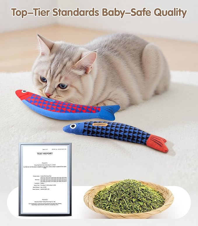 Interactive Cat Toys with[5000mg Premium A+Catnip][Baby Grade] Soft Chew Kicker Cat Toys for Indoor Cats &amp; Kittens, Crinkle &amp;Rattle Fish Sound Toy, Drives Bored Cats Crazy with Fun,3 Pack
