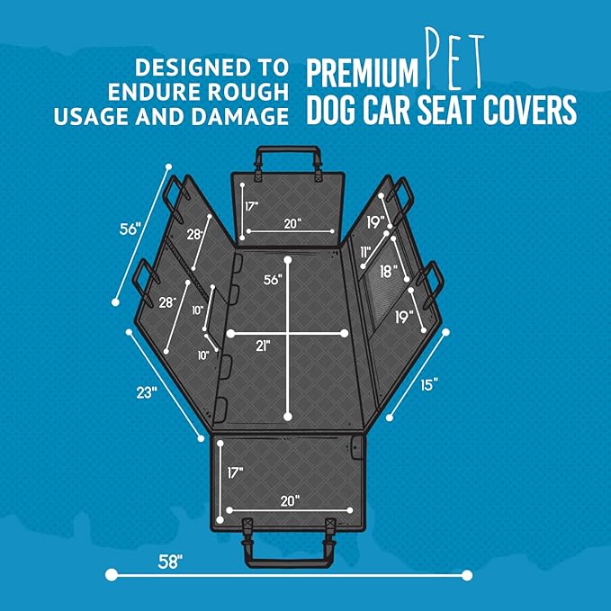 Bulldogology Dog Car Seat Cover with Mesh &amp; Zippers Waterproof Heavy Duty Dog Hammock Backseat Protector from Dog Hair, Muddy Paws, Scratches - Pet Car Seat Cover for Cars Trucks SUVs (Large, Black)
