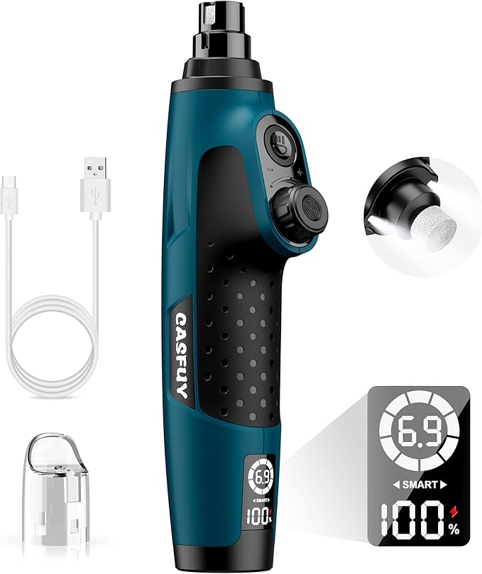 Casfuy Smart 6-Speed Dog Nail Grinder - 50% More Power Pet Nail Grinder with 2 LED Lights Quiet Rechargeable Electric Dog Nail Trimmers File Toenail Grinder for Large Medium Small Dogs &amp; Cats (DB)