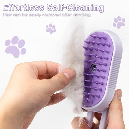 Steam Brush for Cat &amp; Dog – 3-in-1 Spritz Pet Spray Hair Removal Comb for Grooming &amp; Shedding Steam – Water Brush for Long &amp; Short Haired Pets– Includes Two Bottles Waterless Shampoo