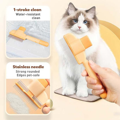 Zen Brush for Cats, Zenbrush Cat Comb, Self Cleaning Pet Comb Grooming Brush, Catdogcomb Pet Grooming for Massaging and Cleaning Shedding Hair (Yellow)