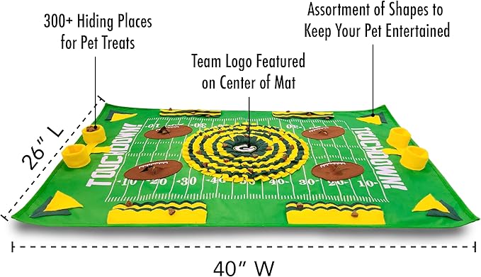 NFL Green Bay Packers Dog Snuffle Mat – Interactive Pet Slow Feeder, Football Field Design Food Puzzle Toy for Dogs &amp; Cats, Foraging Activity Mat for Smarter Feeding