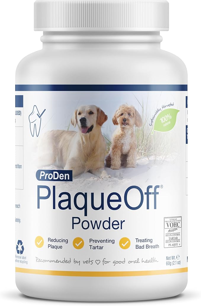 ProDen PlaqueOff Powder for Pets - Cat &amp; Dog Breath Freshener - Plaque &amp; Tartar Remover for Pet Oral Care - 60g