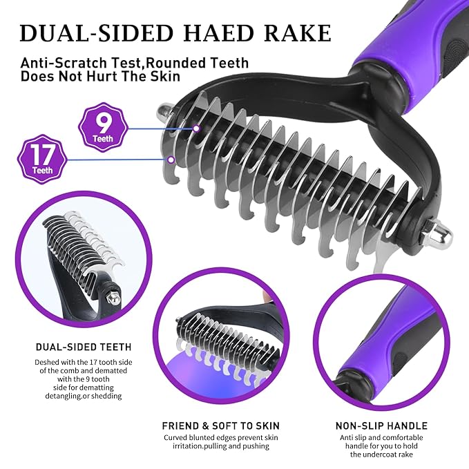 Dog Brush Kit - Self-Cleaning Slicker Brush with Bath Brush &amp; Undercoat Rake | Deshedding Tools for Large - Small Dogs &amp; Cats, Professional 3-in-1 Pet Grooming Set for Heavy Shedding, Black