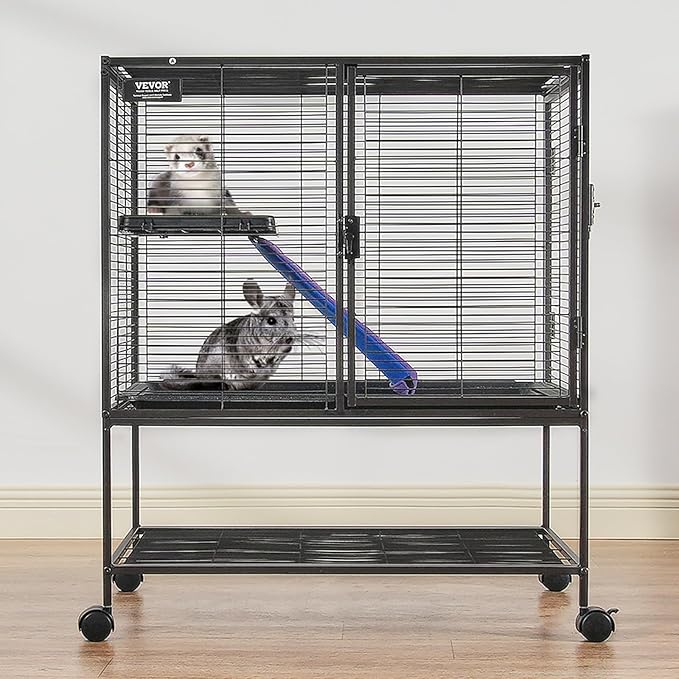 VEVOR 36" Rolling Metal Ferret Cage, Large 2-Tier Critter Nation Cage, Small Animal Cage with Ramps &amp; Tray, Easy to Set up for Pet Mice, Hamster, Guinea Pig, Chinchilla, Squirrel, Hedgehogs, Bunny