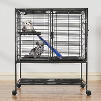 VEVOR 36" Rolling Metal Ferret Cage, Large 2-Tier Critter Nation Cage, Small Animal Cage with Ramps &amp; Tray, Easy to Set up for Pet Mice, Hamster, Guinea Pig, Chinchilla, Squirrel, Hedgehogs, Bunny