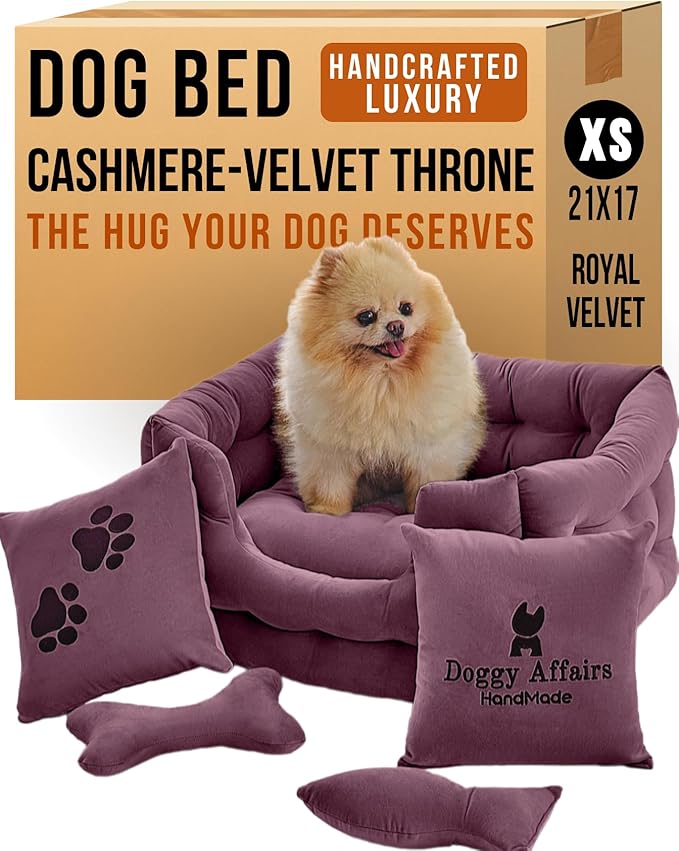 Luxury Dog Bed Chesterfield – Handcrafted Velvet Throne for Dogs | Joint Support, Calming &amp; Temp-Regulating Comfort | Durable 5+ Years, Anti-Claw, Washable 100+ Times – XS, Purple