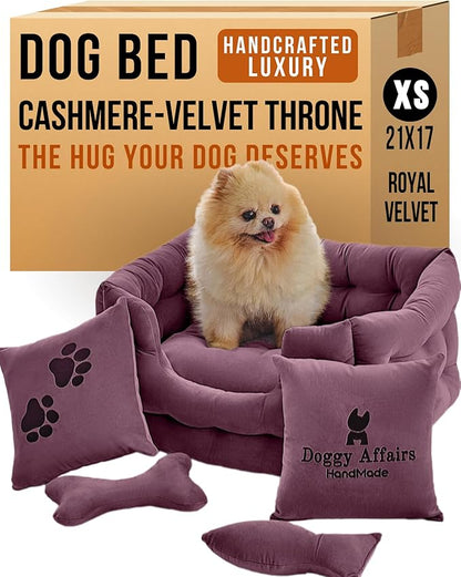 Luxury Dog Bed Chesterfield – Handcrafted Velvet Throne for Dogs | Joint Support, Calming &amp; Temp-Regulating Comfort | Durable 5+ Years, Anti-Claw, Washable 100+ Times – XS, Purple