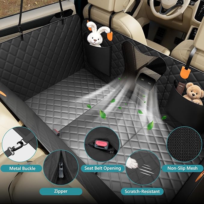 Waterproof Dog Car Seat Cover for Back Seat – Heavy Duty Back Seat Extender for Dogs with Hard Bottom, 7-Layer Protection, Non-Slip &amp; Scratchproof, Easy to Install (Black)