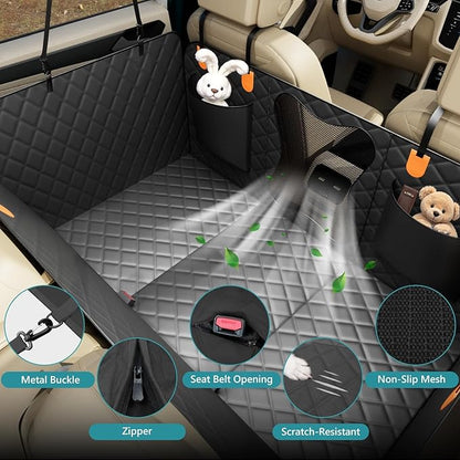 Waterproof Dog Car Seat Cover for Back Seat – Heavy Duty Back Seat Extender for Dogs with Hard Bottom, 7-Layer Protection, Non-Slip &amp; Scratchproof, Easy to Install (Black)