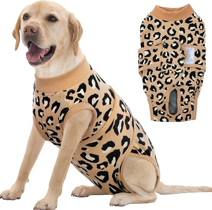 FUAMEY Recovery Suit for Dogs After Surgery,Soft Breathable Dog Bodysuit E-Collar &amp; Cone Alternative Surgical Suit,Male Female Dog Neuter Spay Suits Anti Licking Wounds Onesie Brown Leopard XXL