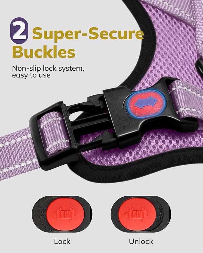 MIDOG No-Pull Dog Harness | Adjustable &amp; Reflective Pet Harness Leash Set for Small Medium Large Dogs Walking, Training| No Choke, Front Clip, Soft Padded Vest with Easy Control Handle - Purple, M
