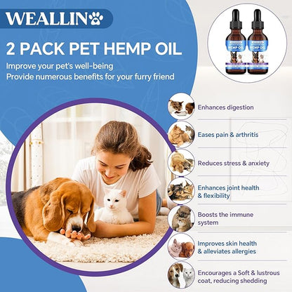 Hemp Seed Oil for Dogs and Cats - Omega-3, 6, 9 Rich Organic Extract - Eases Pet Anxiety, Pain, Skin &amp; Coat Health - Stress Relief, Hip &amp; Joint Support - Calming Treats (2 Pack)