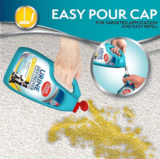 Simple Solution Urine Destroyer for Pets, Strong Odor, Enzyme Pet Odor Eliminator for Home, Floor Cleaner, Stain Remover for Cats &amp; Dog Pee, Cat Urine Destroyer, Carpet Cleaner Spray, 1 Gallon