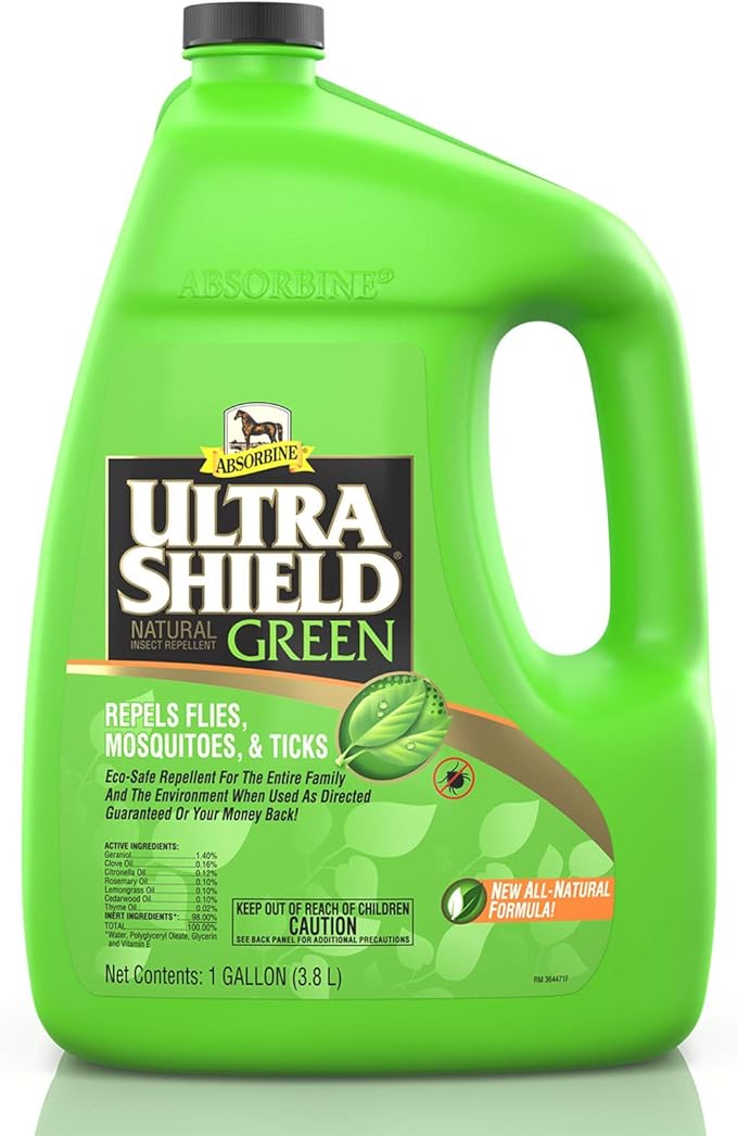 Absorbine UltraShield Green All-Natural Fly &amp; Insect Repellent for Horses &amp; Dogs, Essential Oils Repel &amp; Control, 128oz Bottle, No Sprayer