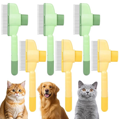 Cat Comb Dog Comb Pet Hair Removal Tool 6 Pack, Flea Combs for Cats and Dog, Grooming Brush with One-Click Self-Cleaning, Pet Grooming Supplies for Cats &amp; Dogs