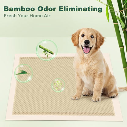MIZOK Puppy Pads Small 22x22 Pee Pads for Dogs Bamboo Odor Eliminating &amp; 6-Layer Absorbent Leak-Proof Dog Pee Pads Potty Training with Adhesive Tabs, Disposable (100 Counts)