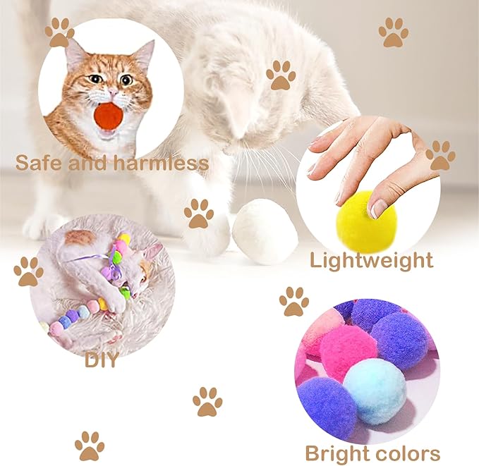Cat Toy Balls, 30Pcs Premium Soft Pom Pom Balls for Kittens, 1,2&
